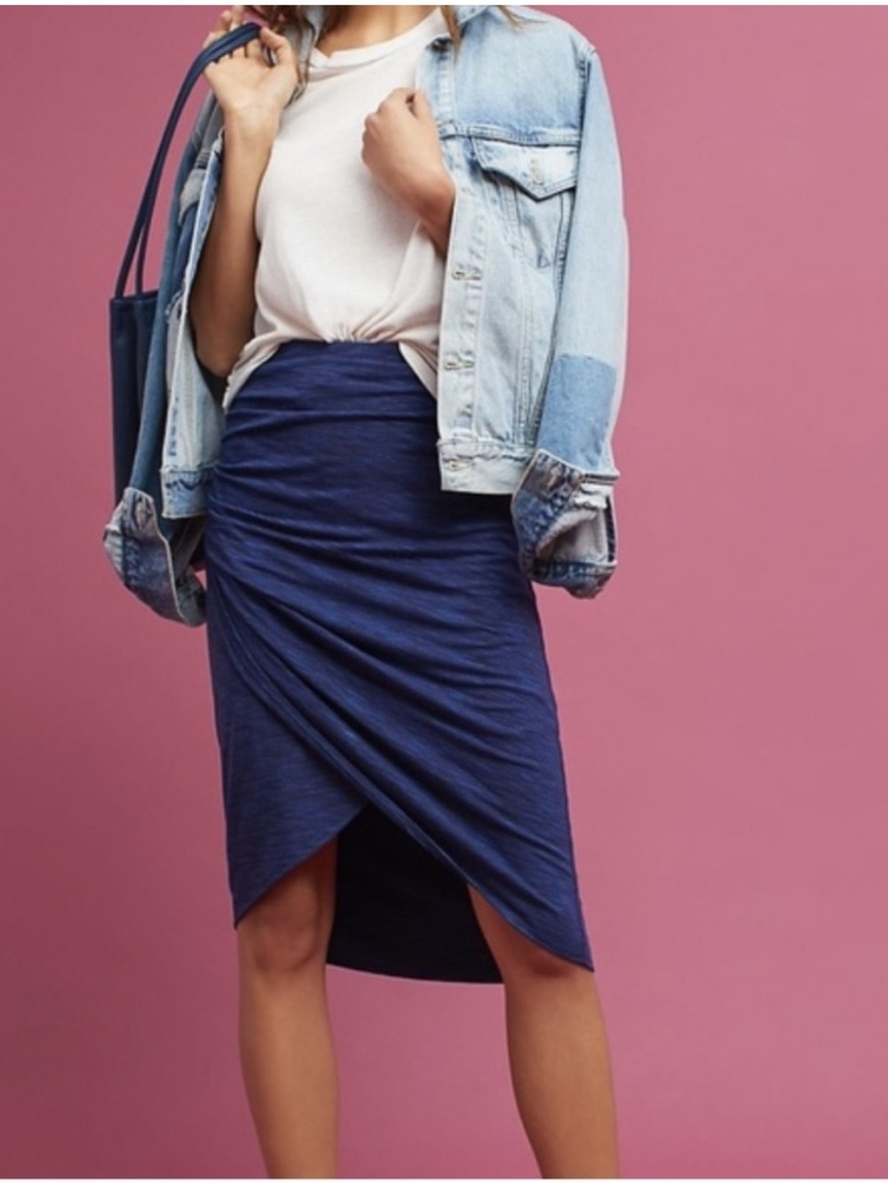 Anthropologie Navy Jersey Wrap Skirt